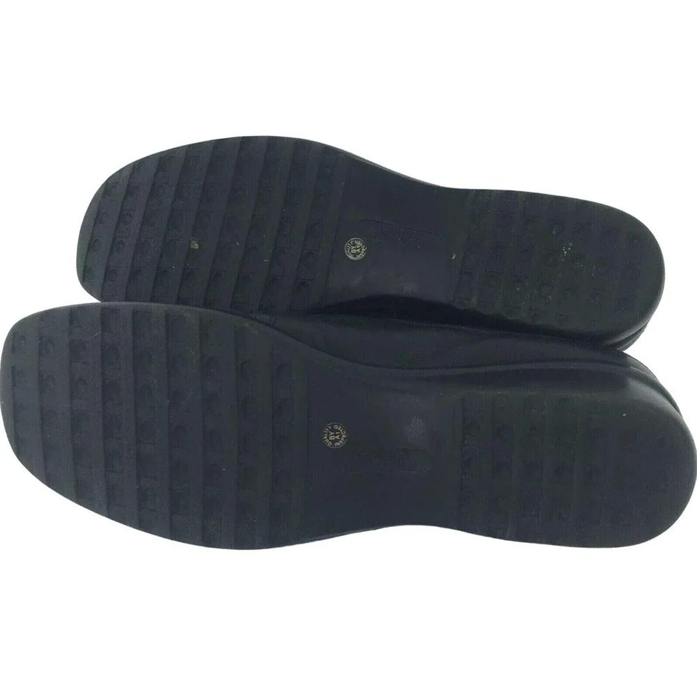 Strictly Comfort Leather Slip On Adjustable Shoes Womens 11 M Black Hook & Loop